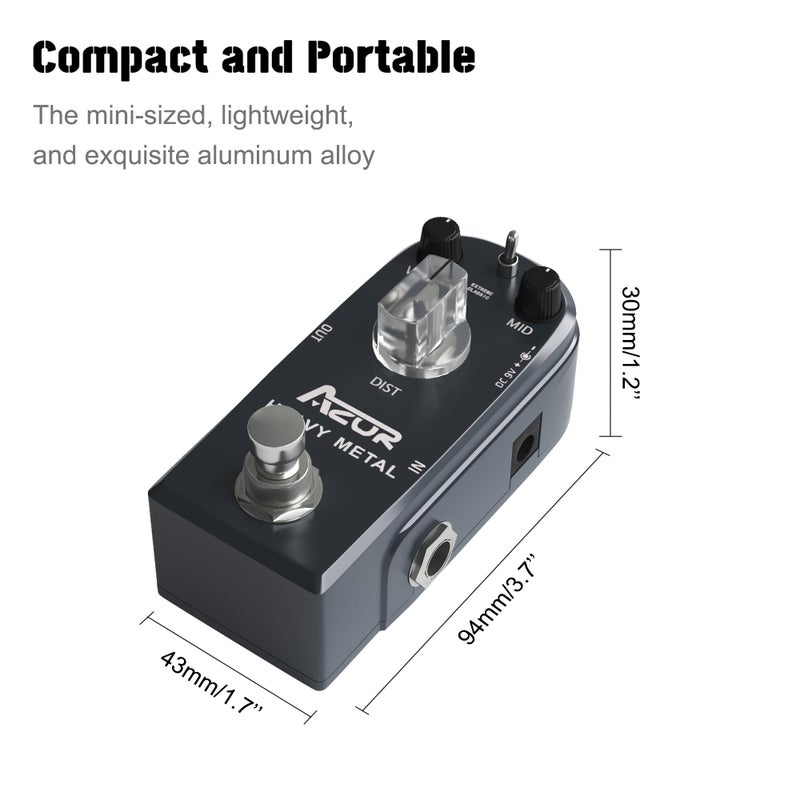 AZOR Heavy Metal Distortion Guitar Pedal 3 Modes Effect Controls for Electric Guitar True Bypass - Image 2